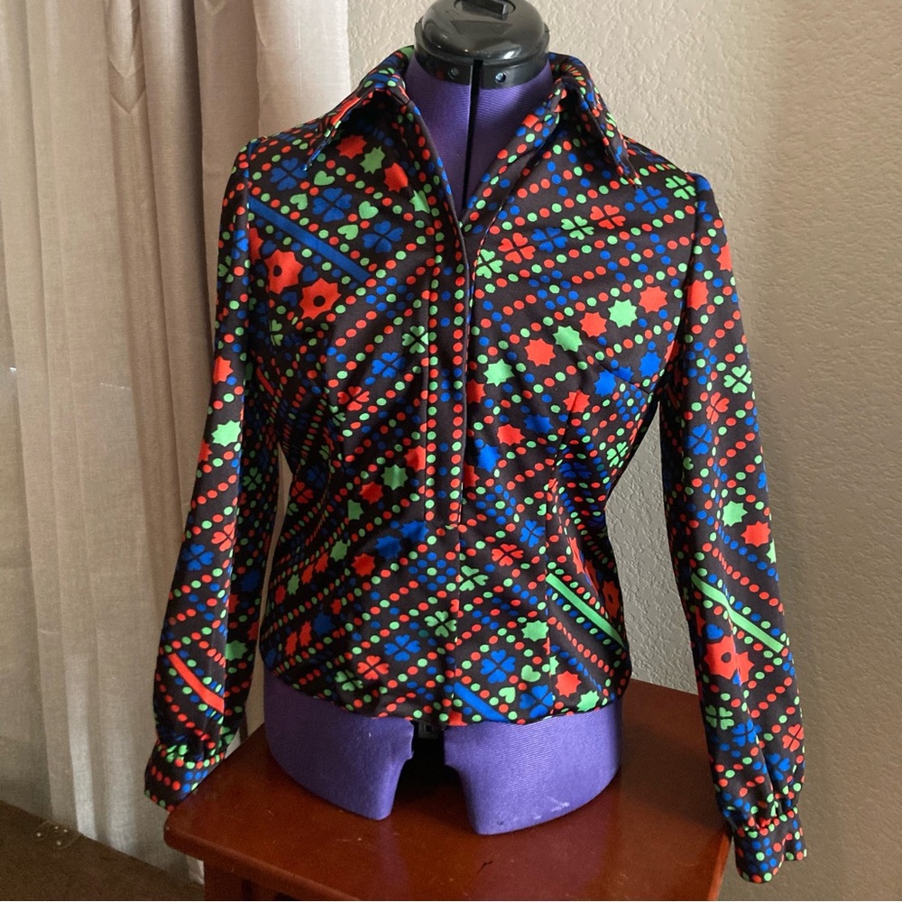 Women's 1970s Polyester Shirt - handmade - Vintage  ((S/M)